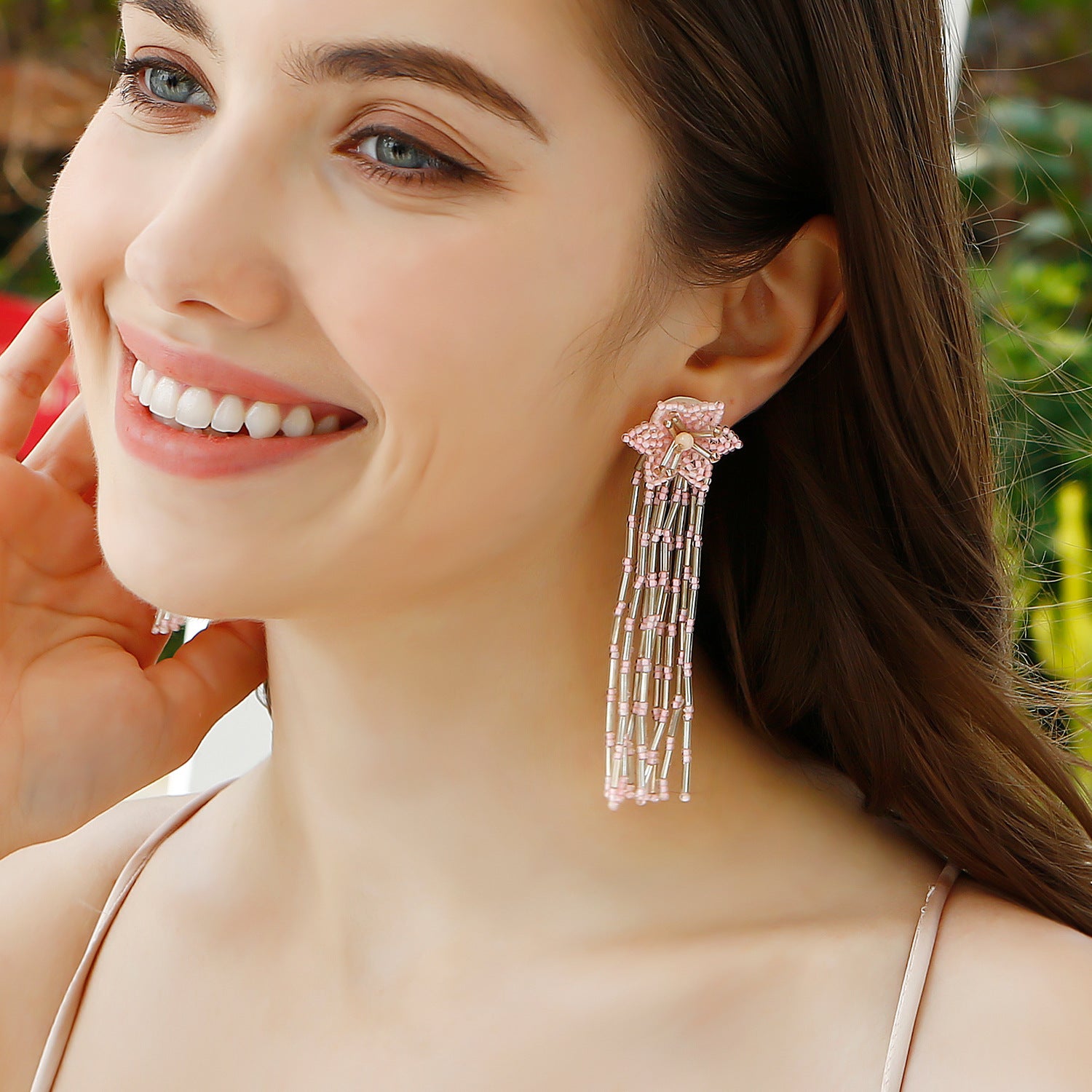 Wholesale Ethnic Style Handwoven Rice Bead Tassel Earrings